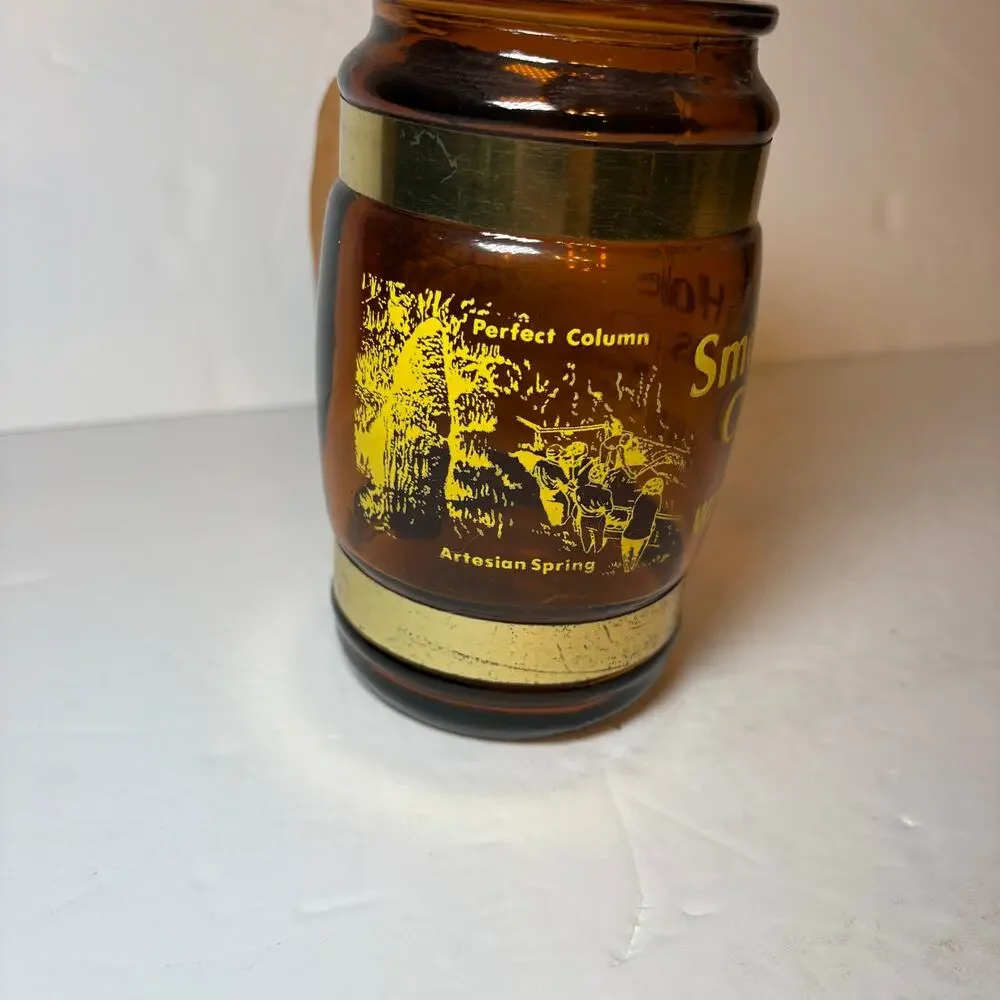 Vintage Smoke Hold Caverns West Virginia Souvenir Brown Glass Barrel Mug Wood